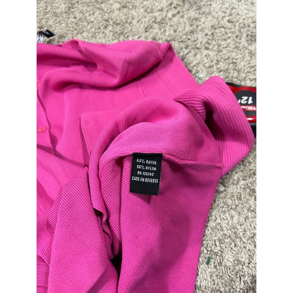 Pink Ribbed Button‎ Up Knit Cardigan Long Sleeve Chic Casual Preppy Women's M